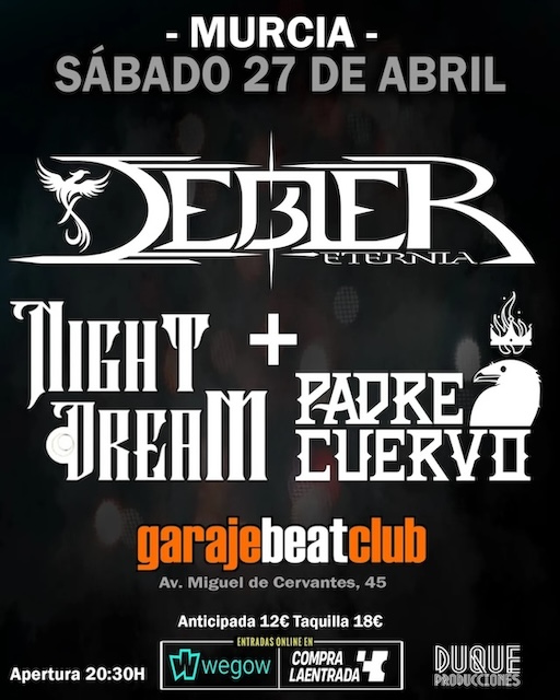 Debler Eternia + Padre Cuervo + Night Dream - 27/04/2024 - Sala Garaje Beat Club (Murcia)