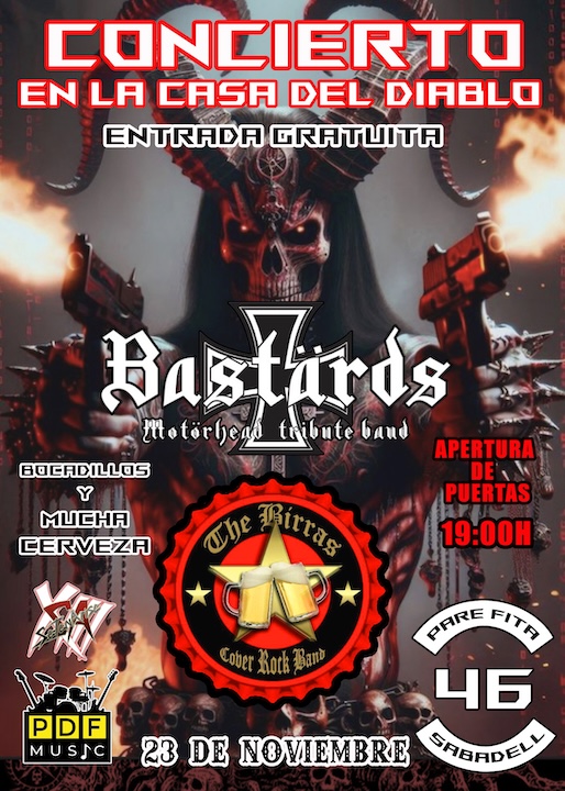 Bastärds (Motorhead tribute band) + The Birras (Cover Rock Band) Diablos MC Valles Occ (Sabadell)