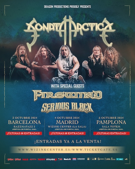 Horarios y últimas entradas a la venta para la gira de SONATA ARCTICA, FIREWIND y SERIOUS BLACK